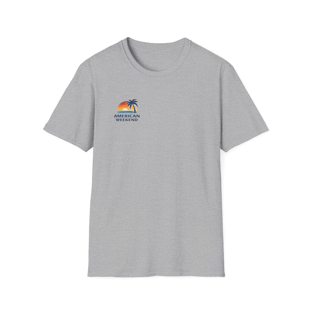 American Weekend T-Shirt — Retro Sunset Palm Tree Graphic