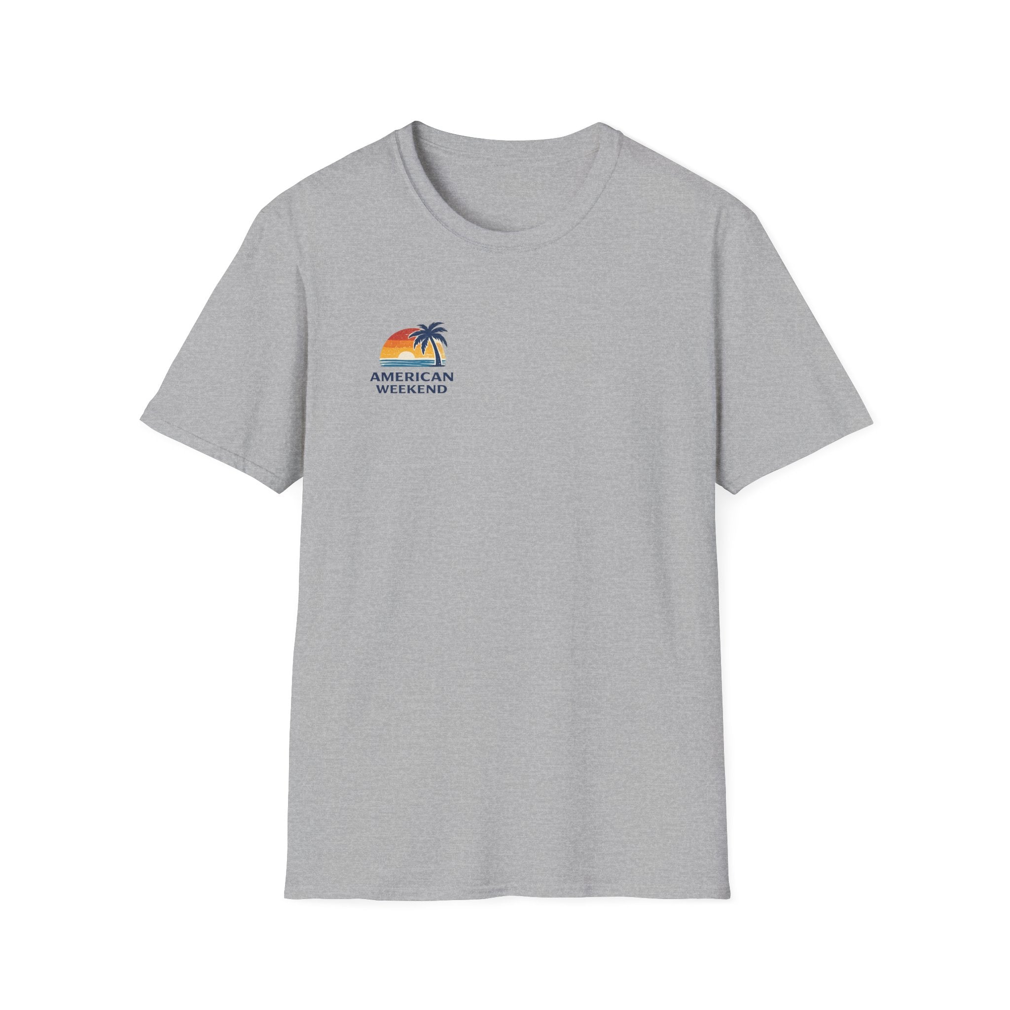 American Weekend T-Shirt — Retro Sunset Palm Tree Graphic