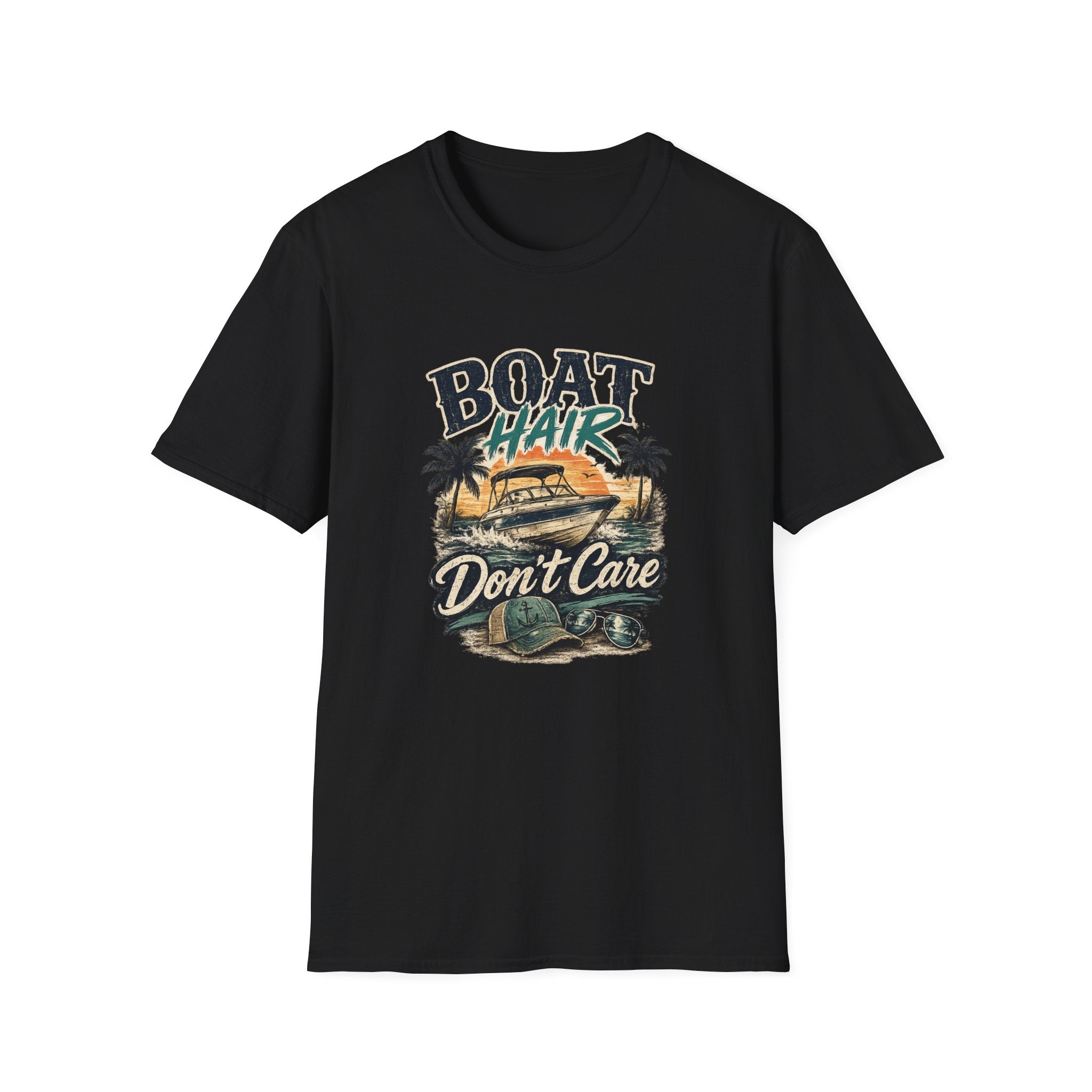 Boat Hair Don't Care T-Shirt | Boat Graphic, Palm Trees, Sunset