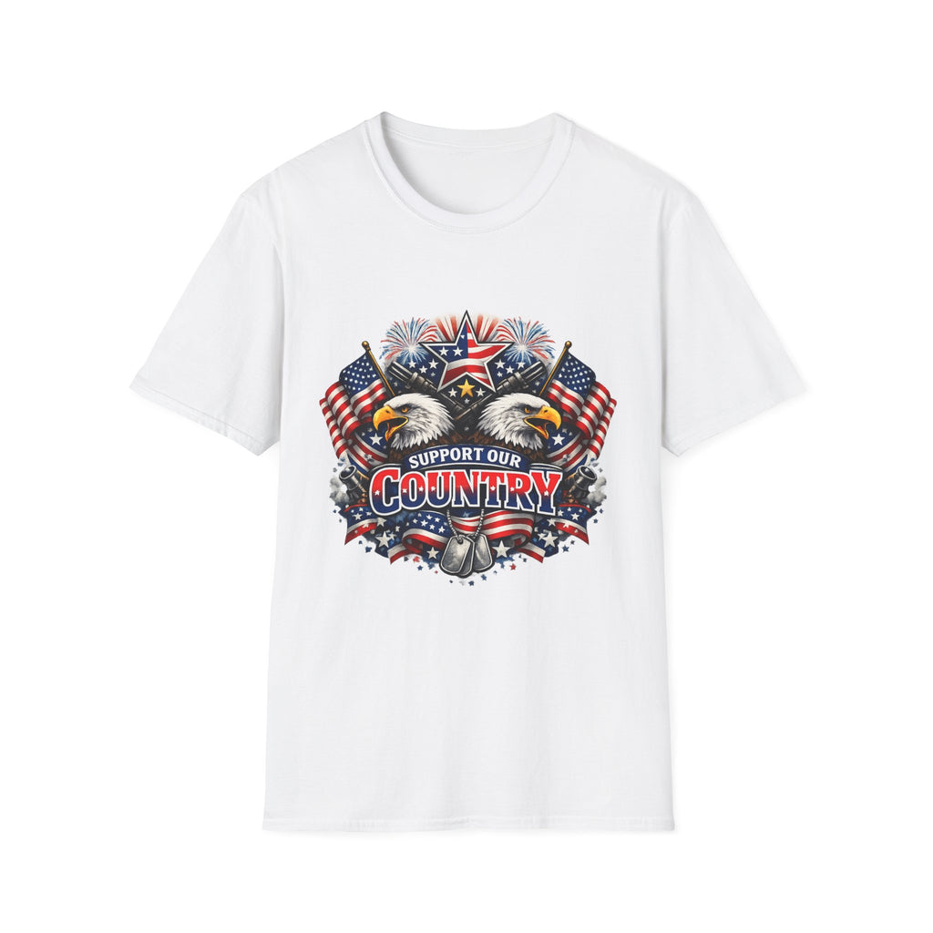 Support Our Country T-Shirt — Patriotic Bald Eagle & American Flags
