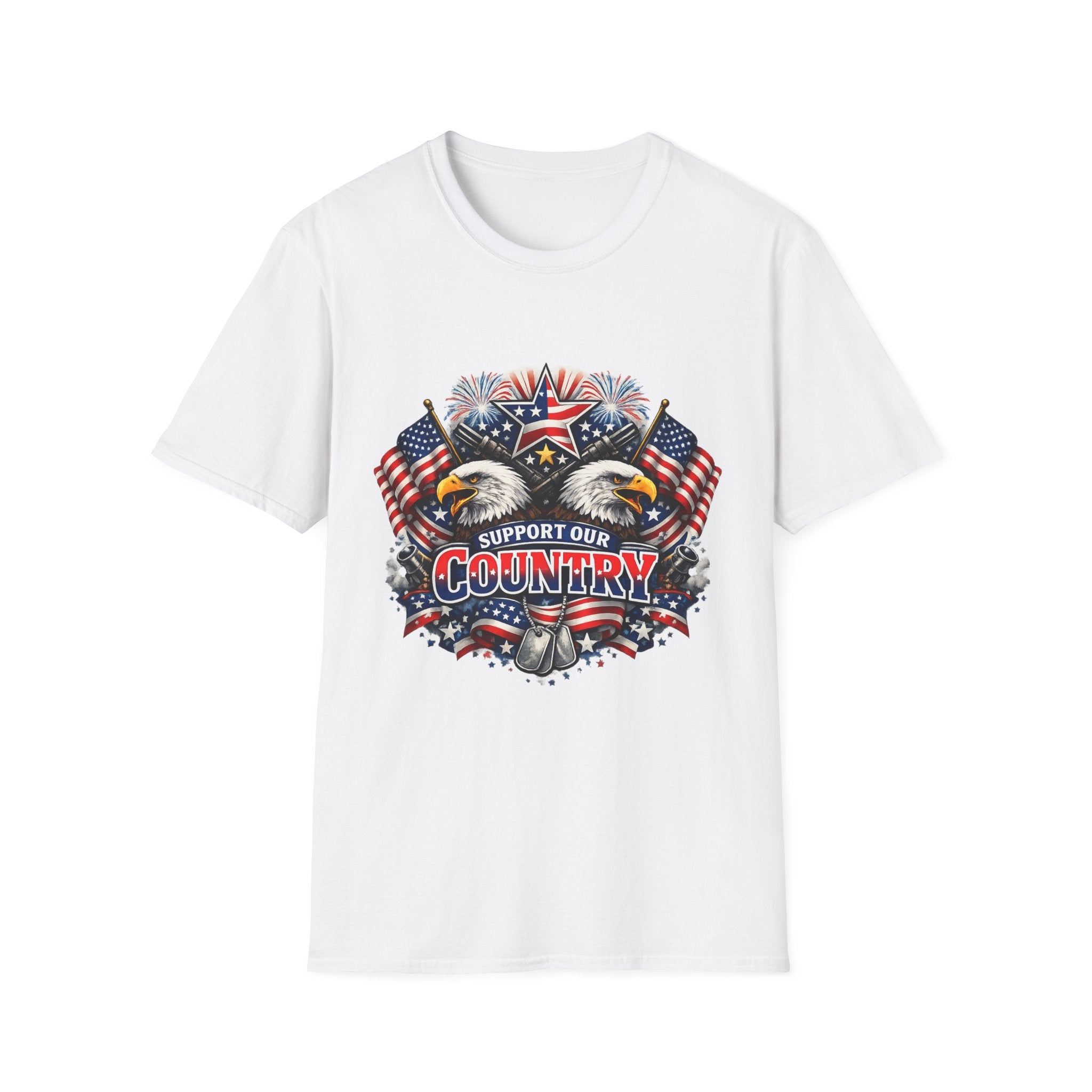 Support Our Country T-Shirt — Patriotic Bald Eagle & American Flags