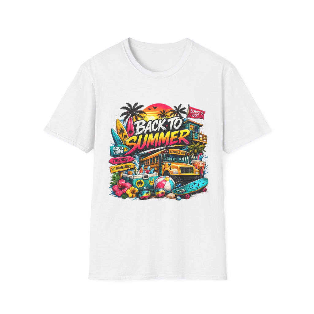 Back to Summer T-Shirt | Retro Beach Surf Palm Tree Design