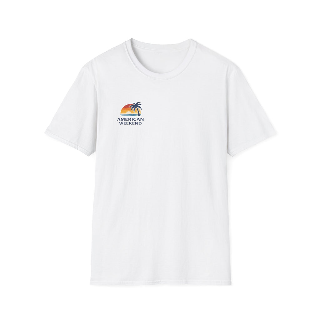 American Weekend T-Shirt — Retro Sunset Palm Tree Graphic