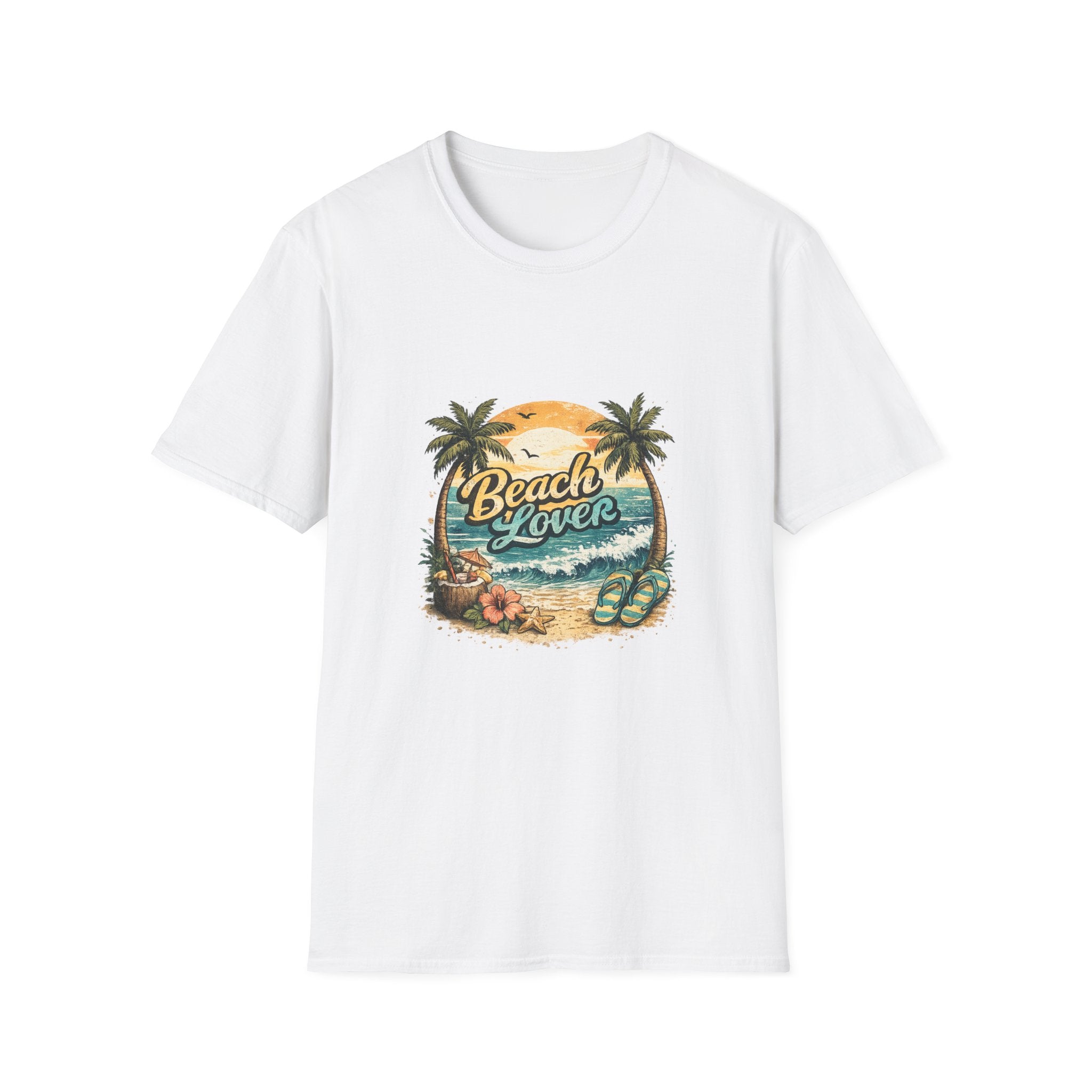 Beach Lover T-Shirt | Vintage Sunset Palm Trees Ocean Waves