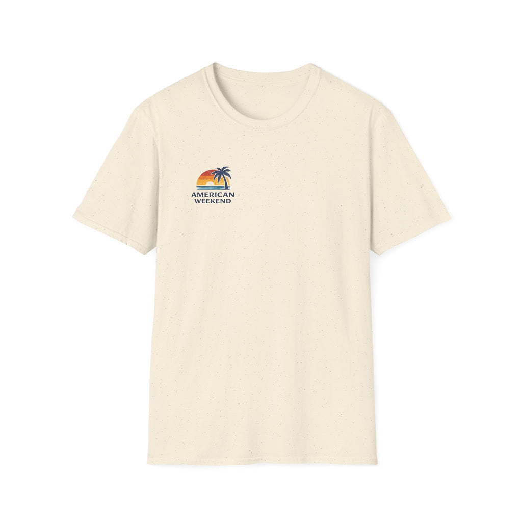 American Weekend T-Shirt — Retro Sunset Palm Tree Graphic