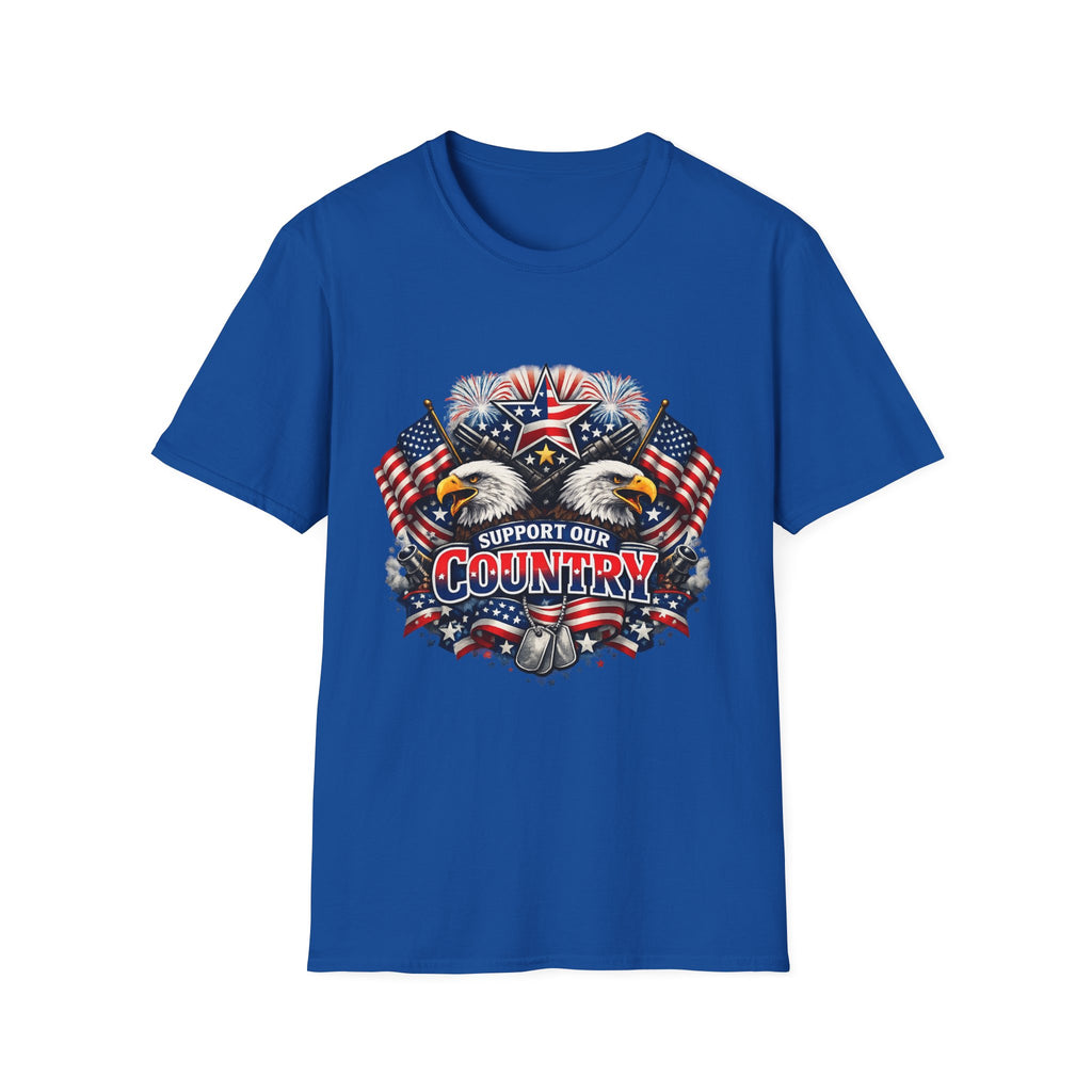 Support Our Country T-Shirt — Patriotic Bald Eagle & American Flags