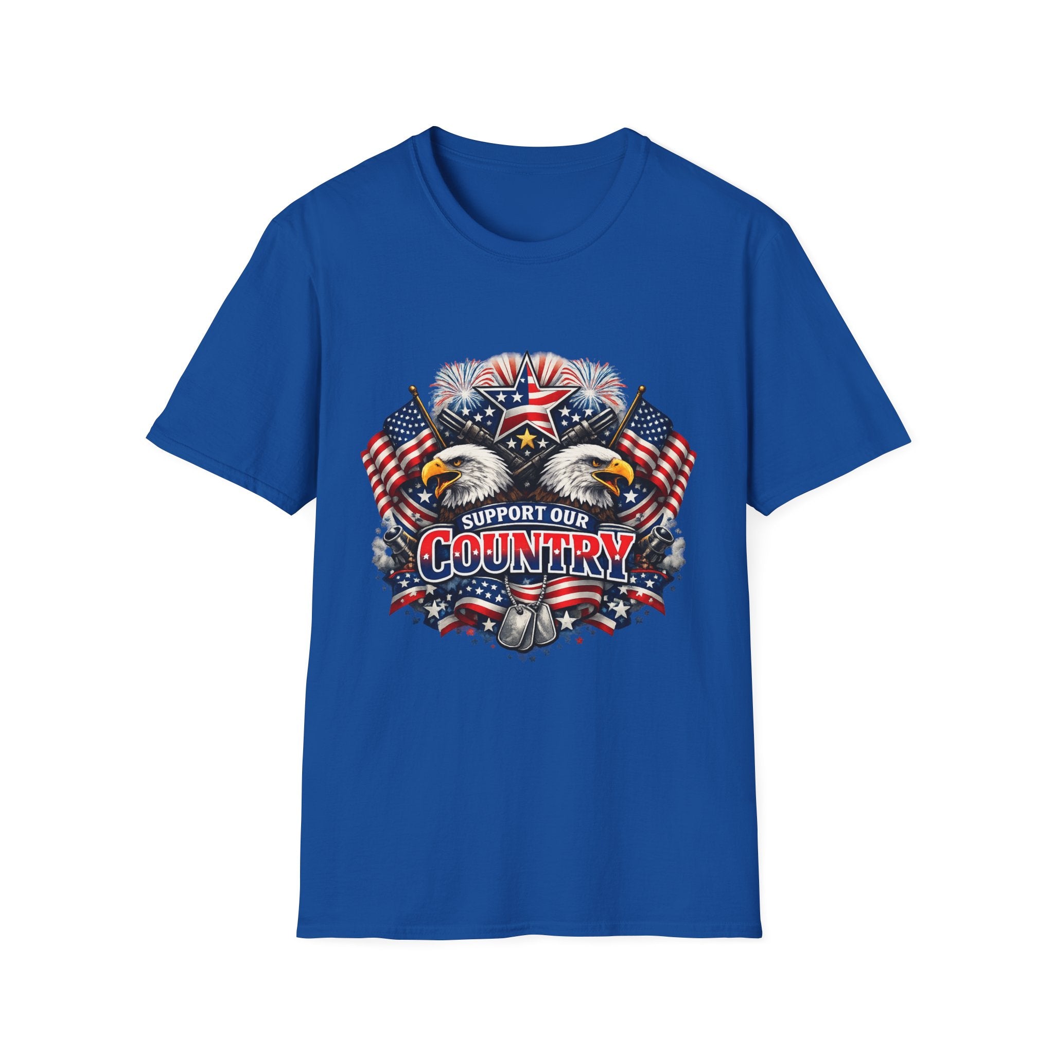Support Our Country T-Shirt — Patriotic Bald Eagle & American Flags