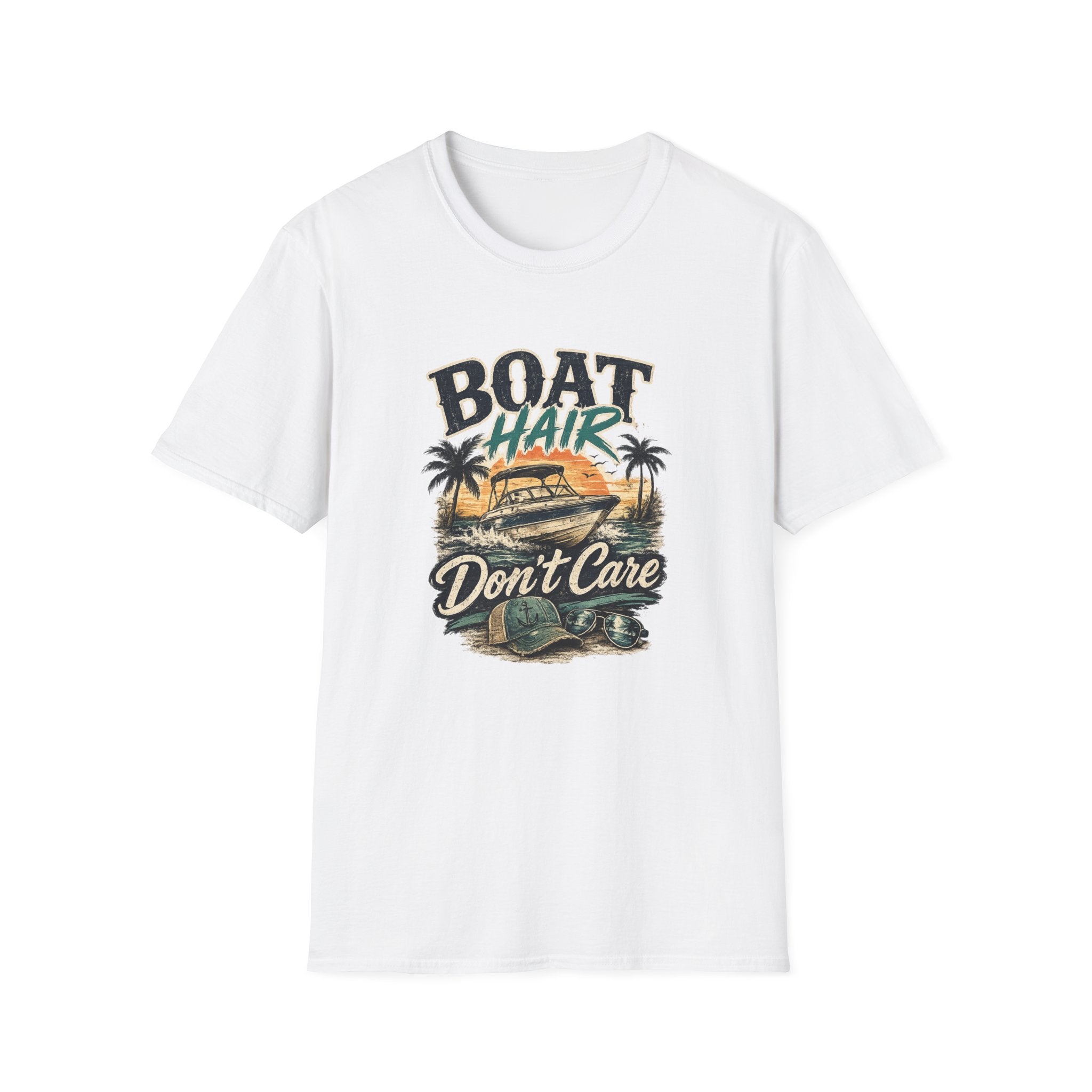 Boat Hair Don't Care T-Shirt | Boat Graphic, Palm Trees, Sunset