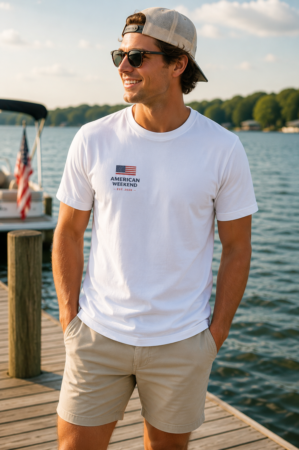 American Weekend T-Shirt – Flag Graphic “American Weekend • Est. 2026” Patriotic Tee
