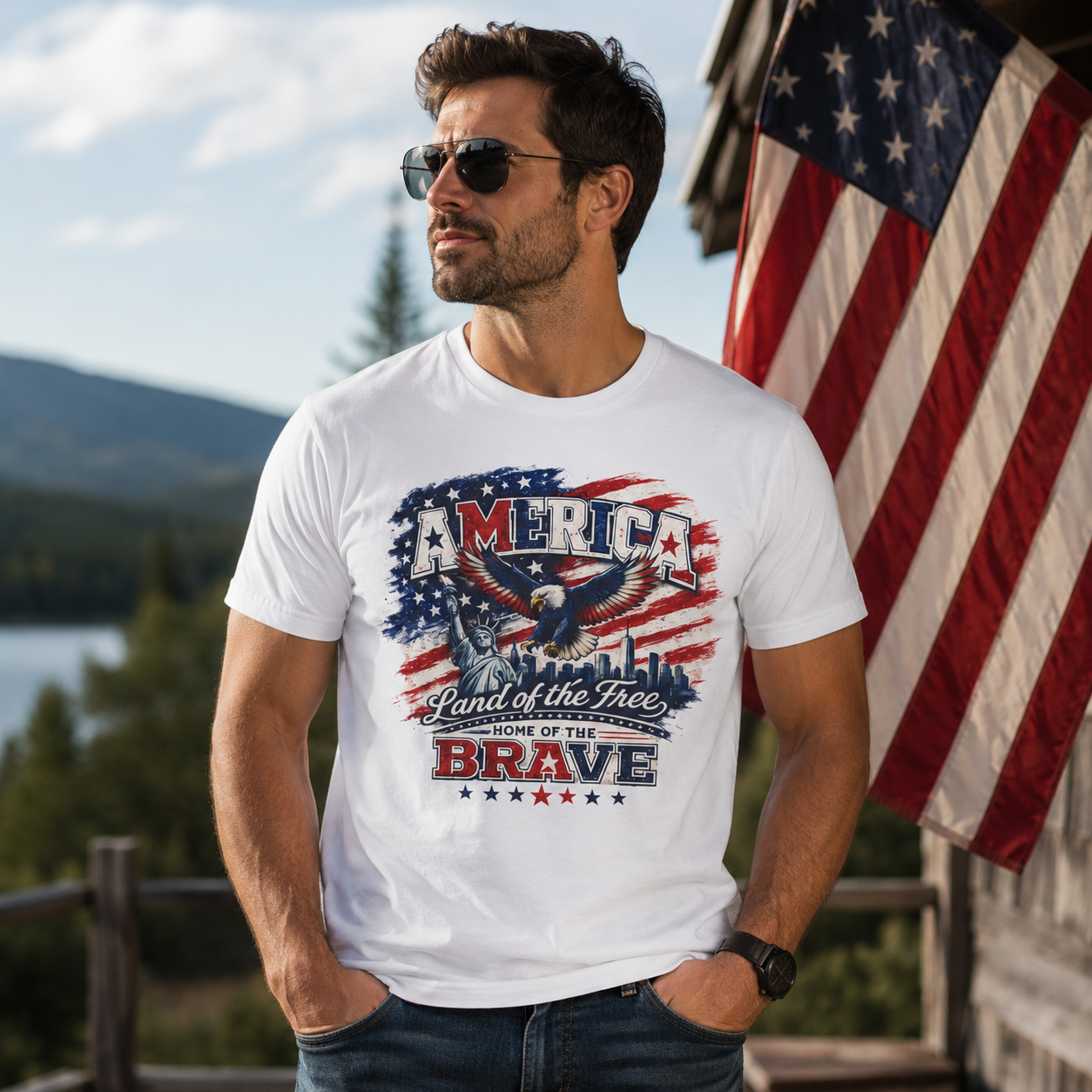America Eagle Patriotic Graphic Tee – Land of the Fre