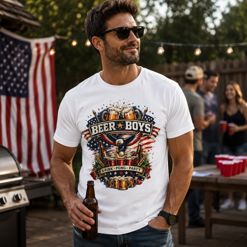Beer Boys Drink Pong Party Patriotic Beer T-Shirt