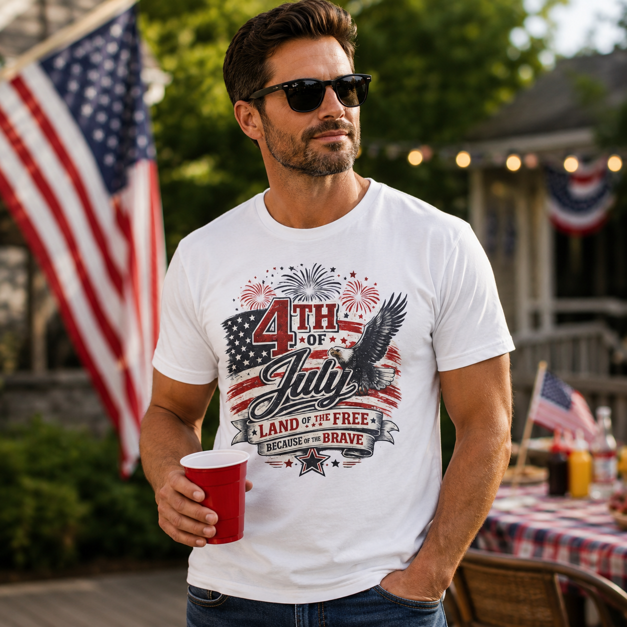 4th of July Land of the Free Because of the Brave Patriotic T-Shirt