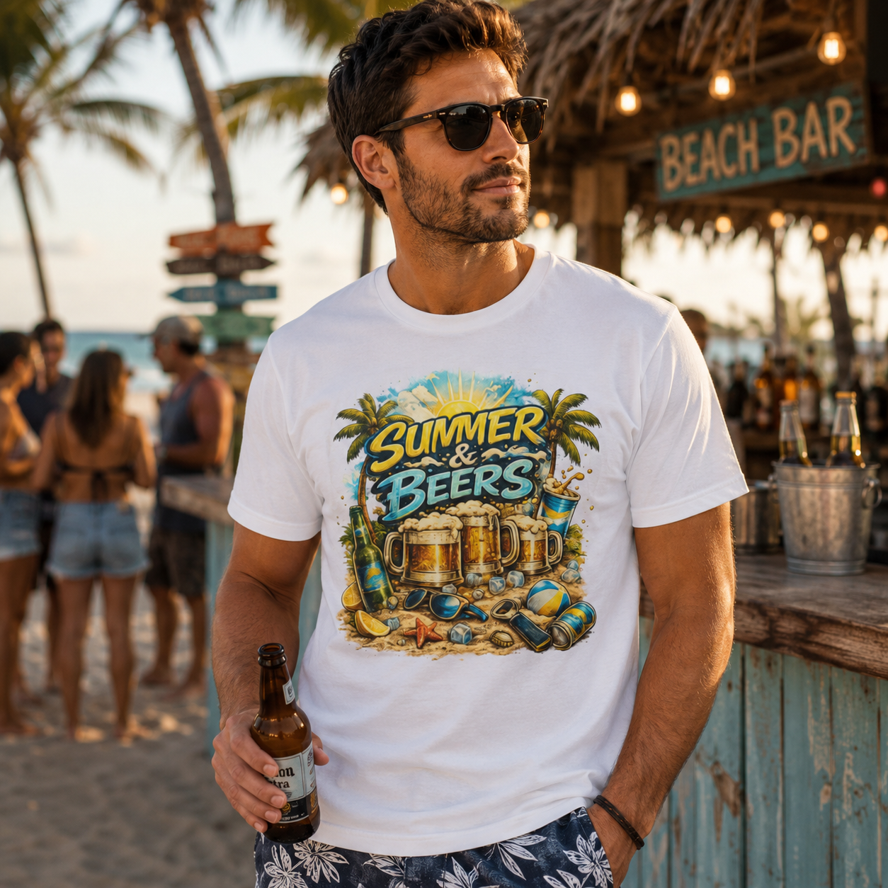 Summer & Beers Beach Party T-Shirt – Tropical Vacation Graphic Tee