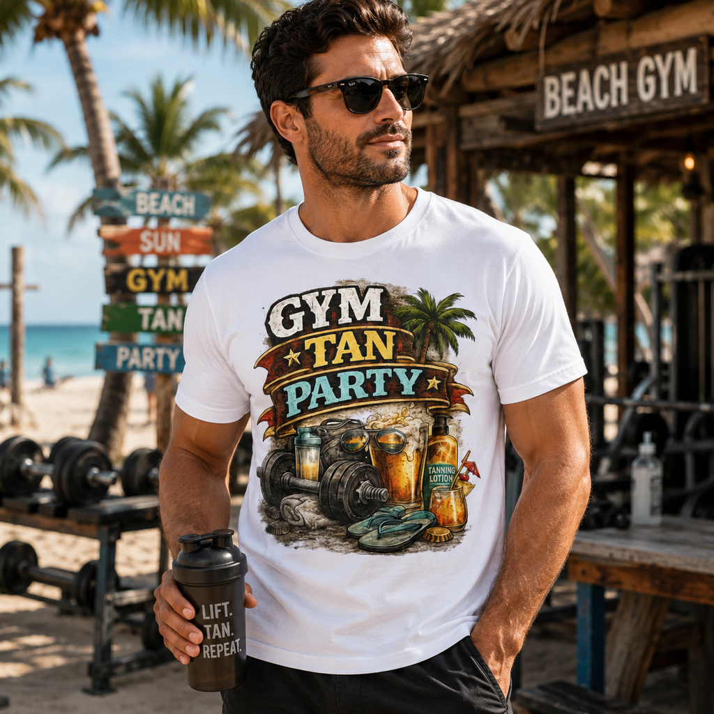 Gym Tan Party T-Shirt – Beach Body Summer Lifestyle Tee
