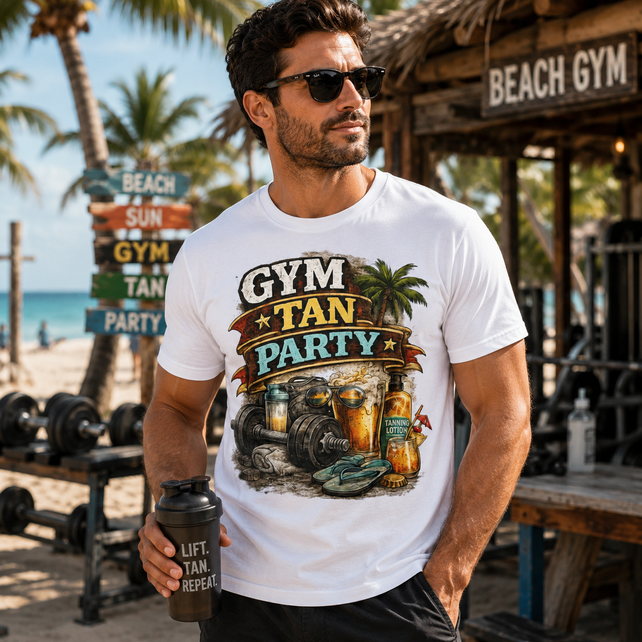 Gym Tan Party T-Shirt – Beach Body Summer Lifestyle Tee