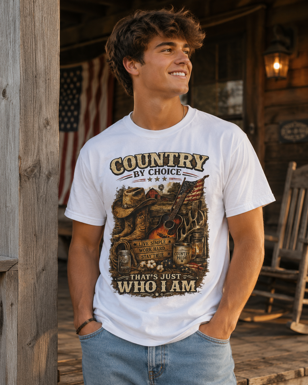 Country By Choice graphic tee | Country music cowboy design T-Shirt